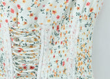 Purpdrank  Princess Floral Print Front Cross Lacing Up Ruched Elastic Low Waist Sling Dress Women Swing A-lined Mini Tank Dresses Robe