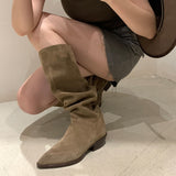 Purpdrank - 2023 New Western Women Knee-High Boots Autumn Winter Cow Suede Leather Quality Office Lady Casual Shoes Retro Black Woman Boots