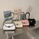 Purpdrank  Loving Heart Buckle Crossbody Bags For Women Luxury Designer Handbags Silver Color Small Shoulder Underarm Phone Bag