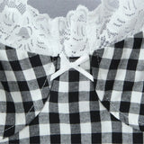 Purpdrank  Sexy Black White Plaid Spliced Lace With Wire Chest Corset Camis Women Side Zipper Crop Top Camisoles Bra Tank Vest