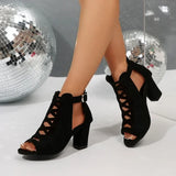 Purpdrank  Women's High Heel Sandals Thick Heel Fishmouth Toe Heel Wrap  Sandals Rear Zipper Summer Large Size 7cm Sandalias De Mujer