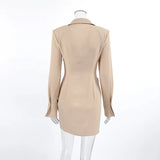 Purpdrank  Irregular Pleated Bodycon Dress For Women's Wrinkled Fabric Long-sleeved Waist-cinching Elegant Casual Khaki Comfortable Dress