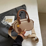 Purpdrank  New Design Commuter Versatile Women Mini Handbag New Autumn Deep Brown Yellow Stitching Decoration Handheld Slant Crossbody Bag