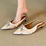Purpdrank  Elegant Bow Shallow Pumps Women Fashion Pointed Toe Slingbacks Evening Dress Shoes Comfortable Kitten Heel Brand Designer Shoes