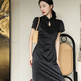 Purpdrank  New Chinese Style Waistband Slimming And Improved Qipao Summer Dress New Women Short Sleeve Long Patry Dress