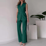 Purpdrank  Chic Two-Piece Women's Set Button-Detail Vest with Lapel Neck & Tailored Trousers Versatile Outfit for Work and Sophisticated