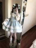Purpdrank  Winter Japanese Sweet Lolita 2 Piece Set Women Lovely Bow Cloak Coat + Cute Fluffy Strap Dress New Harajuku Christmas Party Suit
