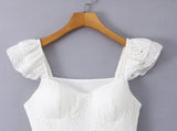 Purpdrank  Sexy White Embroidery Lace Pad Bra Corset style Wood ears Strap Mini Tank Dress Women 2 Layers Ruffles Swing Dresses Vestdios