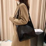 Purpdrank  Quality Women Tote Bags Shiny Leather Shopper Shoulder Bag Retro Large Capacity Shopping Totes Luxury Designer Handbag Lady