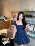 Purpdrank  Evening Party Dresses Short Luxury Dresses Women Summer White Dress Women Clothing Short Sleeve Ruched Dresses Button Up
