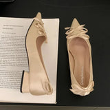 Purpdrank  Brand Pointed Toe Chunky Root Satin Heels Women Bowknot Shallow Design Elegant Party Shoes Fashion Luxury Designer Pumps Ladies