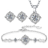 Purpdrank - Silver Four-leaf Clover Pendant Jewelry Set Female Diamond Windmill Rotating Lucky Gift For Women Girl