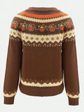 Purpdrank  Round neck Halloween pumpkin fashionable jacquard casual regular interval color woolen pullover top