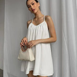 Purpdrank  Thin beach skirt casual backless short commuter summer suspender dress lady