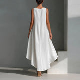 Purpdrank  Women Sexy O Neck Bohemian Maxi Dress Spring Casual Solid Loose Irregular Party Dress Summer Chic Sleeveless Vacation Dress
