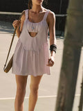 Purpdrank  Women Tennis Workout Mini Dress with Built in Bra and Shorts Set Summer Cut Out Sleeveless Athletic Golf Dress
