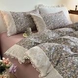Purpdrank  Korean Princess Style Pastoral Floral Lace 100% Cotton Single Queen King Bedding Set Duvet Cover Flat/Fitted Sheet Pillowcases