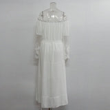 Purpdrank  Summer Sundress Long Women White Beach Strapless Long Sleeve Loose Sexy Off Shoulder Lace Boho Cotton Maxi Dress