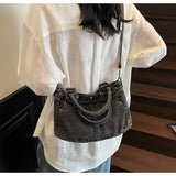 Purpdrank   Fashion Washed Denim Tote Bag Women Simple Large Capacity Shoulder Bag Ladies Daily Casual Versatile Handheld Crossbody Bag