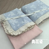 Purpdrank  Princess Style Bedding Sets Ruffle Lace Bow Quilt Cover Romantic Print Bedclothes Home Decor Woman Girl Bedroom Duvet Cover 4pcs