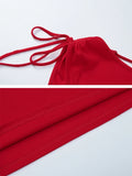Purpdrank  Red Metal Buckle Ruched Bodycon Mini Dresses For Women Sexy Short Sleeve Drawstring Backless Party Clubwear Dress