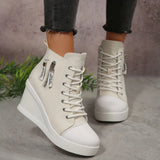 Purpdrank  New plus Size High Top Canvas Shoes Women's Platform Thick Bottom Slope Heel Single Shoes Heightening Slimming Fashion