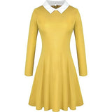 Purpdrank  Women's Dresses Autumn Fitting Slim Simple Contrast Color Long Sleeve Shirt Collar Mini Shift Office Lady Dresses