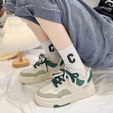 Purpdrank  Trendy Casual Single Shoes Autumn New Item Thick Sole Color Blocked Simple Daily Versatile Women's Vulcanized Shoes Daily