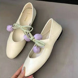 Purpdrank  Round Toe Floral Design Soft Flats Mary Jane Shoes for Women Comfort Low Heel Designer Ballet Flats Ladies Elegant Dress Pumps