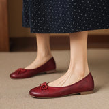 Purpdrank  Genuine Leather Women Shoes Fashion Butterfly-knot Spring and Autumn Flats Slip-On Casual Flat Heel Modern Ladies Shoes