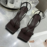 Purpdrank  New Fashion Pinch Narrow Band Women Sandals 2025 Summer Square Open Toe Ankle Buckle Strap High Heels Ladies Shoes