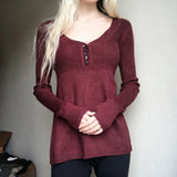 Purpdrank  Casual Basic Ribbed Knitted Sweater Solid V-Neck Button Front Long Sleeve Pullover Women Autumn Winter Y2K Streetwear Lady