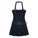 Purpdrank  Summer Sexy Spaghetti Strap Denim Dress Women Hot Backless A-line Short Dresses Female Fashion Belt Jean Vestidos Y2k Ins
