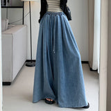 Purpdrank  Vintage High Waist Women's Denim Pants 2025 New Spring Summer Lace-up Casual Loose Lantern Wide Leg Jeans Pants Female