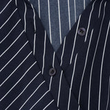 Purpdrank  Chic Blue & White Striped Shirt Dress Women Fashion Turn Down Collar Long Sleeve Pleats Slim Asymmetrical Hem Mini Dress
