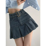 Purpdrank  Summer Girly Feeling High-waisted Denim Skirt Fashion Spice Skirt Europe The United States Women's Group Anti-go Pleated Skirt
