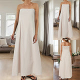 Purpdrank  Women Elegant Dress Strapless Solid Color Long Dresses Sleeveless Sexy Large Size Maxi Dresses Holiday Beach Dresses Vestidos