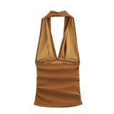Purpdrank  Women Gathered Halterneck Top Spring Sexy Backless Elastic Women's Camisole Sleeveless Female Folds Tops