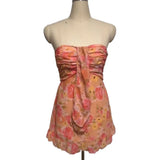 Purpdrank  Ruched Chest Floral Print Strapless Mini Chiffon Dress Women Ruffles Hem Elastic Bandage Backless Holiday Dresses Robe
