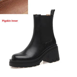Purpdrank - Women's Platform Chelsea Boots Street Style Winter Shoes Woman Thick Heel Cowhide Casual Shoes Spring Autumn Slip On Ankle Boots