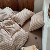 Purpdrank  Brown Stripe Bedding Set simple style For adults kids Brown pink Bed Sheet With Pillowcases 100% Cotton King Queen Full size