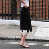 Purpdrank  New Lace Patchwork Silk Surface Half Skirt Draped Glossy A-line Mid-length Skirt Women Spring Autumn Elegant Demeanor Lace Skirt