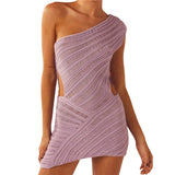 Purpdrank  Summer Dress Women Solid Color One Shoulder Slim Fit Sleeveless Bodycon Knitted Dresses y2k Club Party Dresses