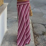 Purpdrank   Spring Summer Vacation Slim Wrap Hip Long Skirt Ladies Fashion Street Bohemian Half Skirt High Waist Striped Printed Midi Skirt