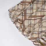 Purpdrank  Women's Summer Spring Half Skirt Plaid Mesh Low Waist Color Blocking See-through Thin Retro Simple Loose Casual Design Fashion