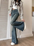 Purpdrank  Women's Casual Retro Blue Micro Flared Jeans Spring and Autumn New American Yk2 Fashion Women High Waisted Loose Flared Jeans