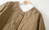 Purpdrank  Thiened Lightweight down Cotton Jaet Women's Autumn Winter Loose Retro Diamond Pattern Sandwich Cotton Warm Coat
