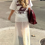 Purpdrank  Vintage Sheer Lace Maternity Skirts for Women Low Elastic Waist Loose Fit Long Skirt Casual Pregnancy Skirts Fashion Streetwear