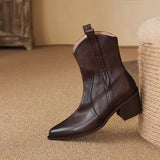 Purpdrank - 2023 Winter Classic Chelsea Boots for Woman Genuine Leather Pointy Toe Wedge Heel Ankle Boots Simple Comfortable Cowboy Boots