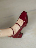 Women's Summer Footwear on Heeled Shoes for Woman 2023 Japanese Style Lolita Mary Jane Red Bride Square Toe High Heels Gothic 39